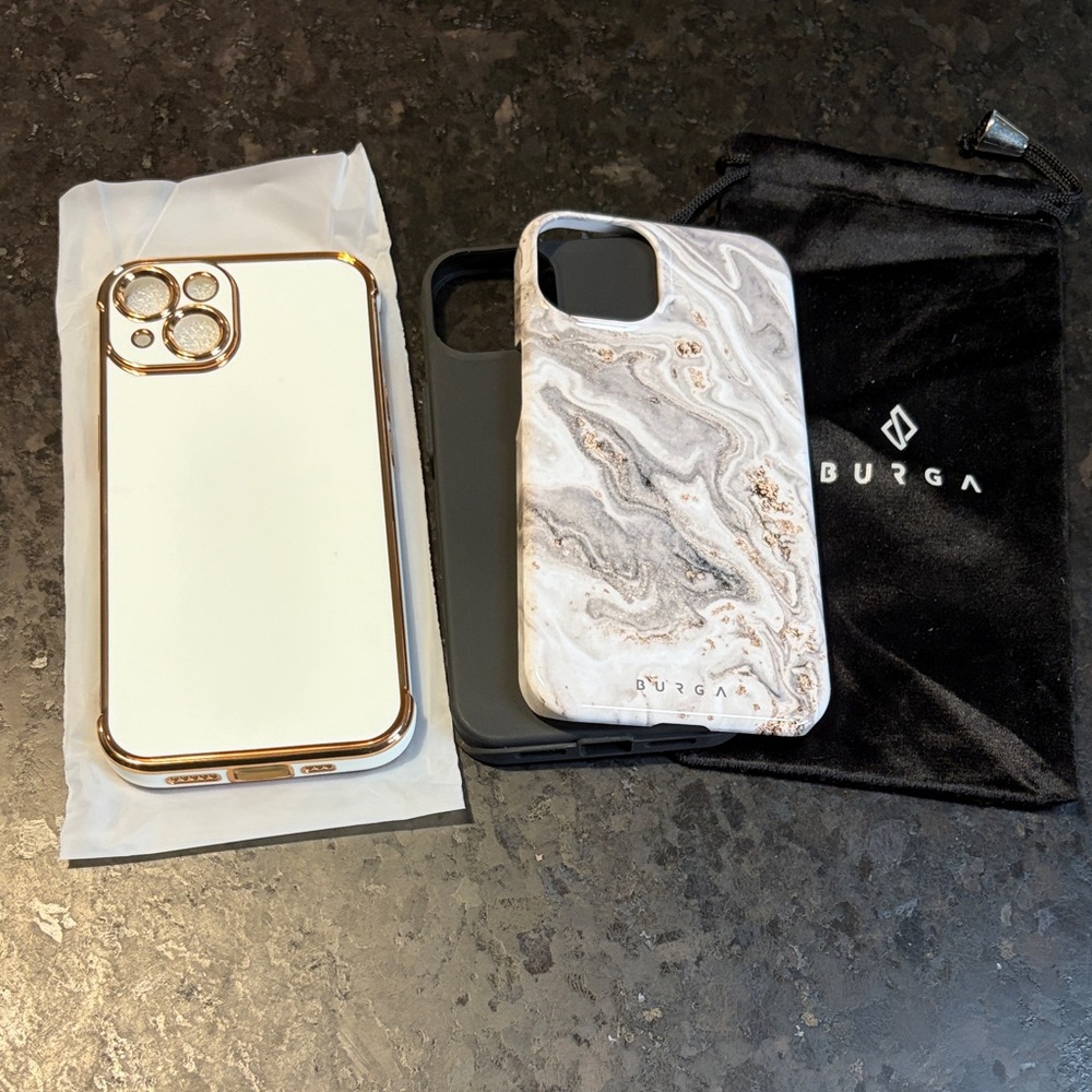 Burga Marble iPhone 14 Case and Gold & White iPhone 14 Case generic brand.